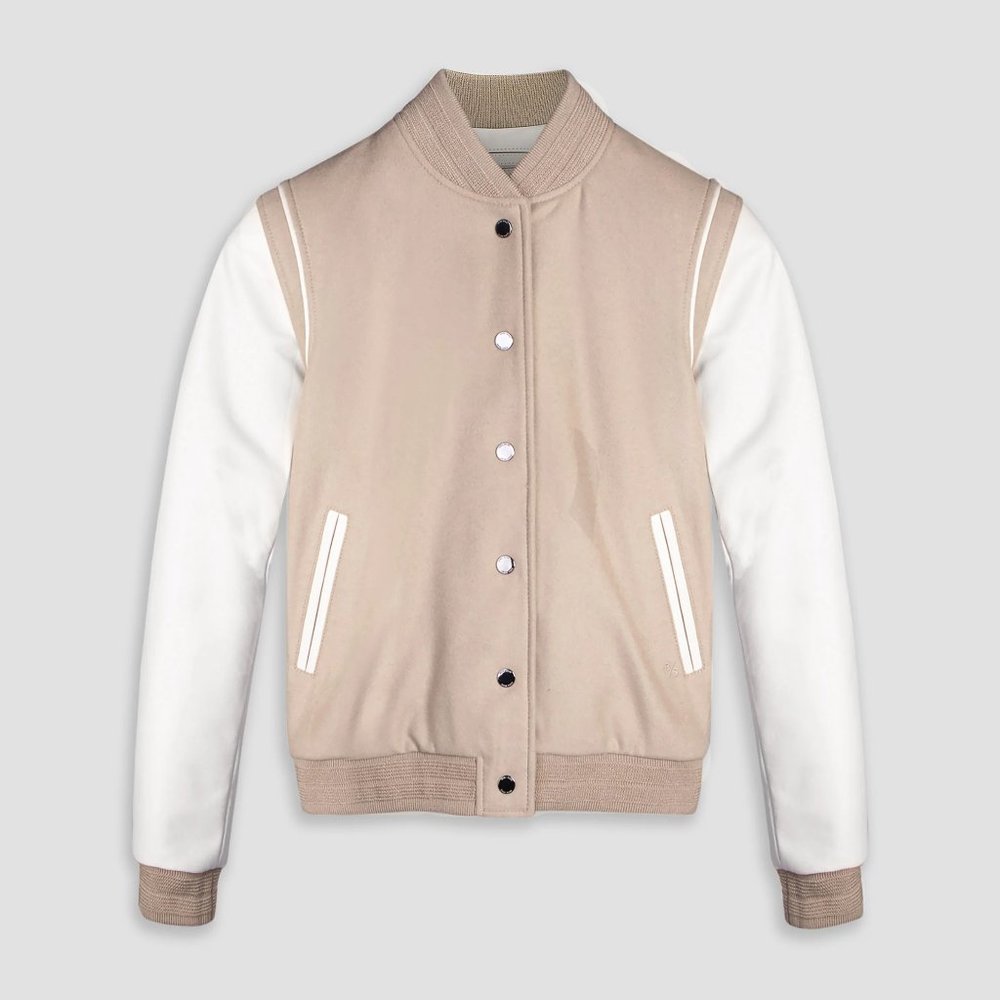Women's Beige and White Varsity Jacket